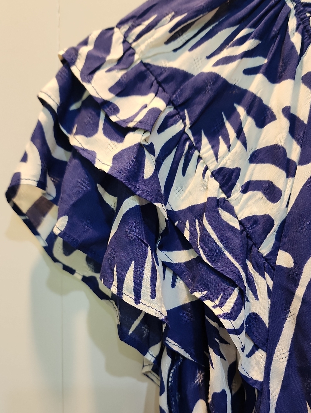 Rose & Olive Navy and White Tropical Tassel Peasant Blouse - Picture 5 of 5